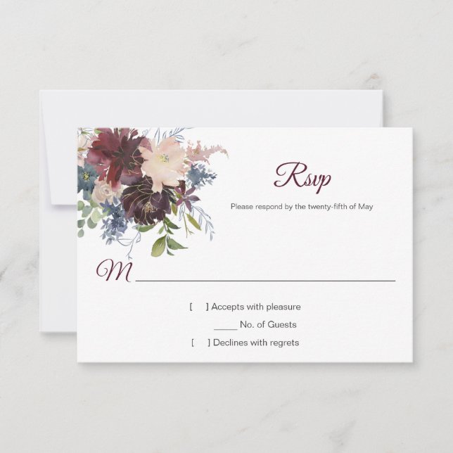 Rustic Burgundy Navy Guld Watercolor Blommigt OSA (Framsida)