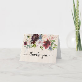 Rustic Burgundy Navy Watercolor Blommigt Tack Kort