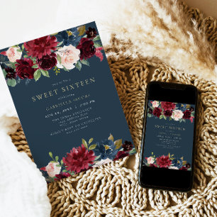 Rustic Burgundy och Blommigt 16 Inbjudningar