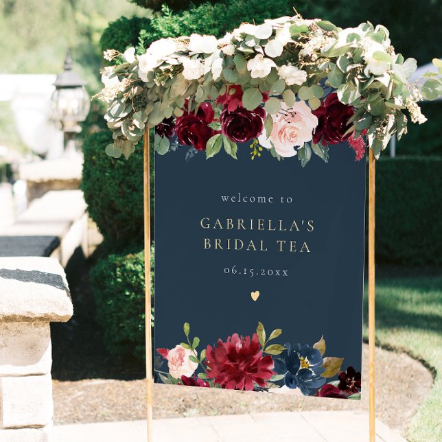 Rustic Burgundy och Navy Blommigt Möhippa Tea Välk Poster (Skapare uppladdad)