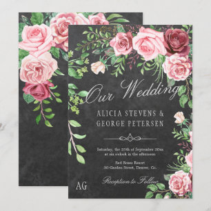 Rustic Burgundy och  Ro Monogram Bröllop Inbjudningar