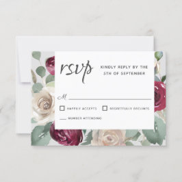 Rustic Burgundy och Vit ros Watercolor Blommigt OSA Kort