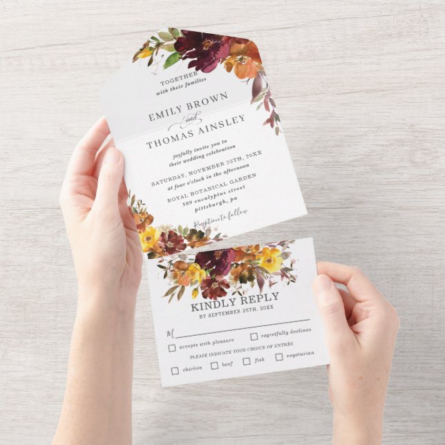Rustic Burgundy Orange Gult Blommigt Bröllop (Tearaway)