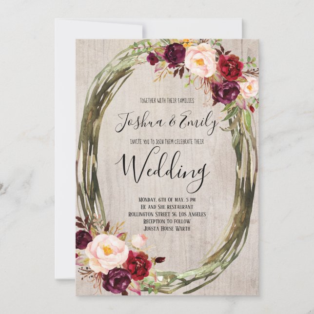 Rustic Burgundy Peony Blommigt bröllopsinbjudan Inbjudningar (Framsida)