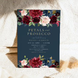 Rustic Burgundy Petals & Prosecco Möhippa Inbjudningar