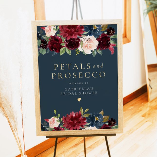 Rustic Burgundy Petals & Prosecco Möhippa Poster (Skapare uppladdad)