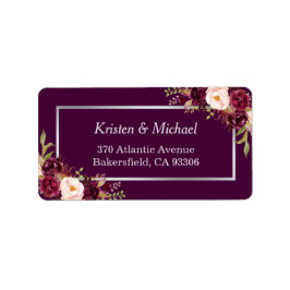 Rustic Burgundy Plum Lila Blommigt Silver Grått Adressetikett