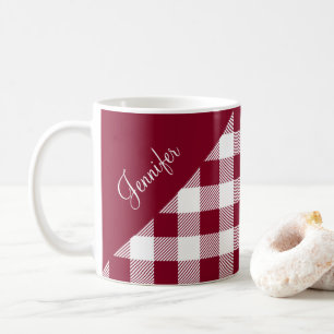 Rustic Burgundy Pput Check Mönster Namn Kaffemugg