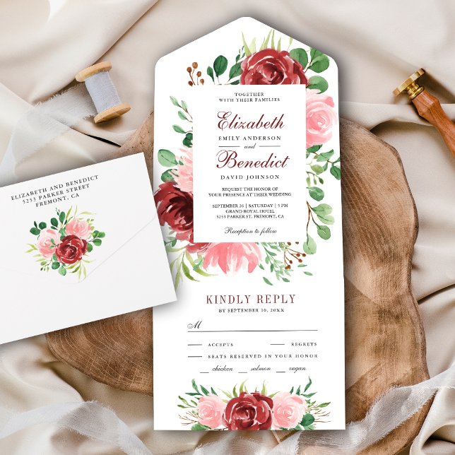 Rustic Burgundy Red and  Rosa Blommigt Bröllop (Skapare uppladdad)