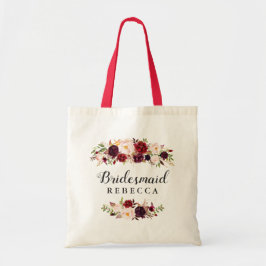 Rustic Burgundy Red Blommigt Bridesmaid Favor Tygkasse