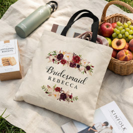 Rustic Burgundy Red Blommigt Bridesmaid Favor Tygkasse