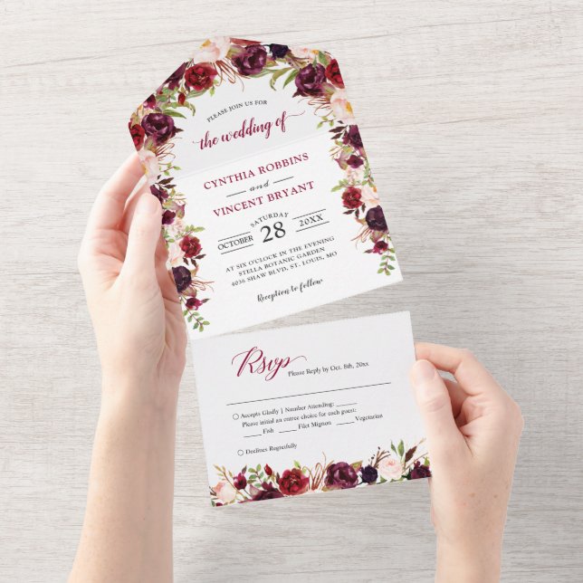 Rustic Burgundy Red Blommigt (inget ENV behövs) Br (Tearaway)