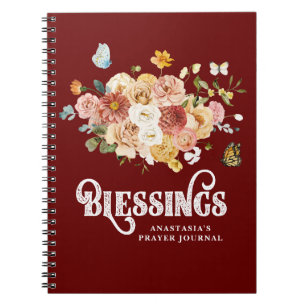 Rustic Burgundy Red Rosa Blommigt Blessings Journa Anteckningsbok