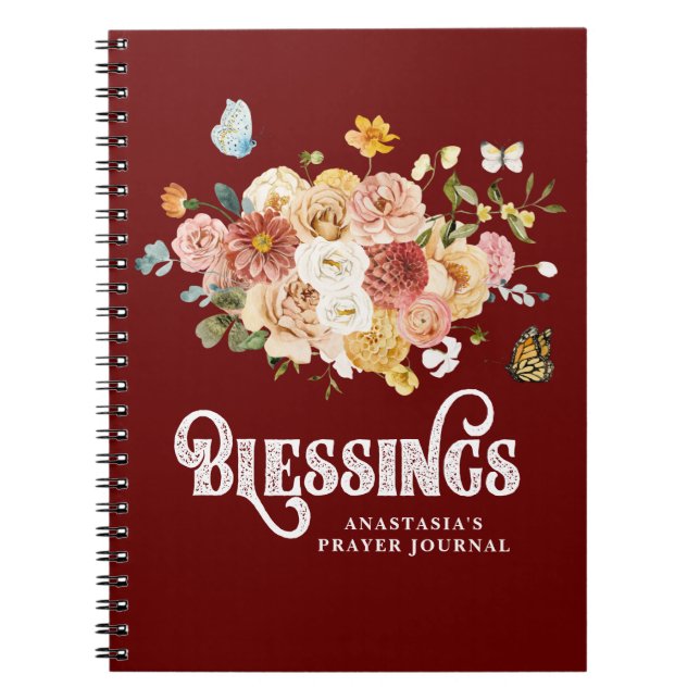 Rustic Burgundy Red Rosa Blommigt Blessings Journa Anteckningsbok (Framsidan)