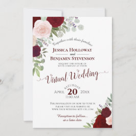 Rustic Burgundy Red & Rosa Blommigt Virtuellare Br Inbjudningar