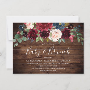 Rustic Burgundy Red Vin Flower Baby Shower Brunch Inbjudningar