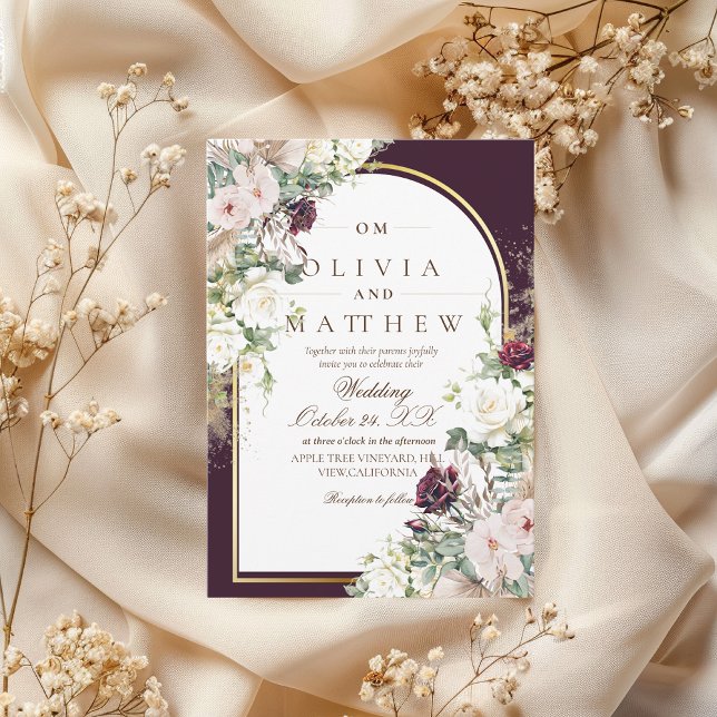 Rustic Burgundy Ro Guld Bröllop Inbjudningar (Skapare uppladdad)