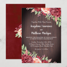 Rustic Burgundy Ro Watercolor Blommigt Bröllop