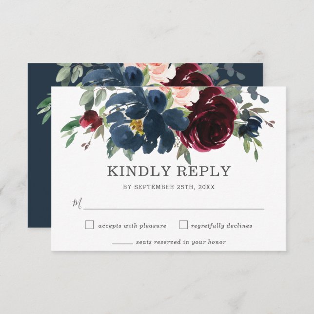 Rustic Burgundy Rosa Blommigt Bröllop OSA Card (Fram/baksida)