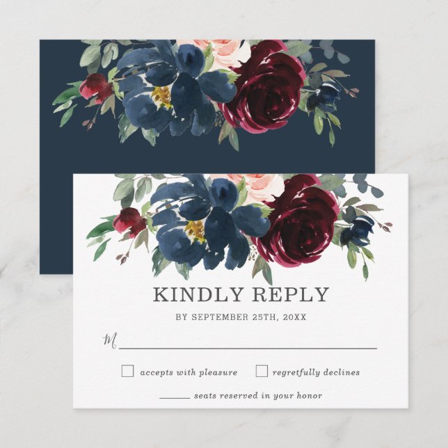 Rustic Burgundy Rosa Blommigt Bröllop OSA Card Kort (Fram/baksida)