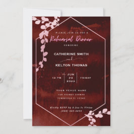 Rustic Burgundy Rosa Blommigt Rehearsal Middag Inbjudningar