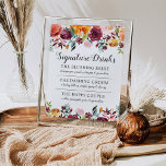 Rustic Burgundy Rosa Fall Wedding Namnteckning dry Poster<br><div class="desc">Bröllop poster visningar som namnteckning drinkar för bröllopsmottagningen. Konstruktionen har en gräns av rustik sommar- och fallfärgskonstruktion med vackra ro,  dahlier,  peonblommor och grönska i en fantastisk höstpalett med burgudtt,  gyllene gult,  persikofärgad orange,   rosa och gröntens nyanser. Snyggt kan vara helt och hållet personlig med tre namnteckning bröllop-cocktails.</div>