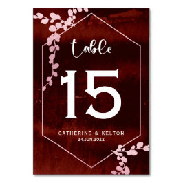 Rustic Burgundy Rosa Geometric Blommigt Bröllop Bordsnummer