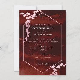 Rustic Burgundy Rosa Geometric Blommigt Bröllop In Inbjudningar