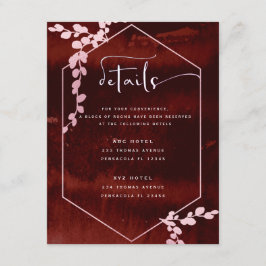 Rustic Burgundy Rosa Geometric Blommigt Bröllop Tilläggskort