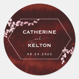 Rustic Burgundy Rosa Geometric Blommigt Runt Klistermärke