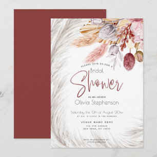 Rustic Burgundy  Rosa Ivory Pampas Grass Inbjudningar