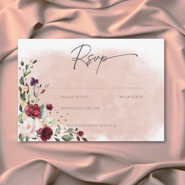 Rustic Burgundy &  Rosa ros Bröllop OSA Kort (Rustic Burgundy & Blush Pink Roses Wedding RSVP Card)