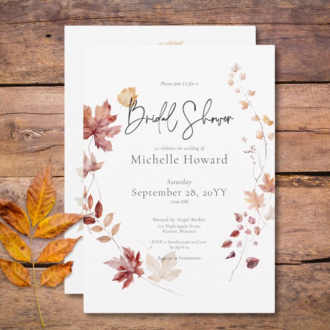 Rustic Burgundy & Rust Höst löv Möhippa Inbjudningar (Rustic Burgundy & Rust Fall Leaves Bridal Shower Invitation)