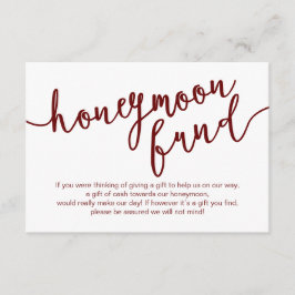 Rustic Burgundy Script, Bröllop Honeymoon Fund Tilläggskort