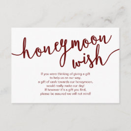 Rustic Burgundy Script, Bröllop Honeymoon Wish Tilläggskort
