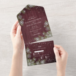 Rustic Burgundy Silver Winter Wood Bröllop +Menu