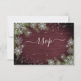 Rustic Burgundy Silver Winter Wood Bröllop OSA Kort