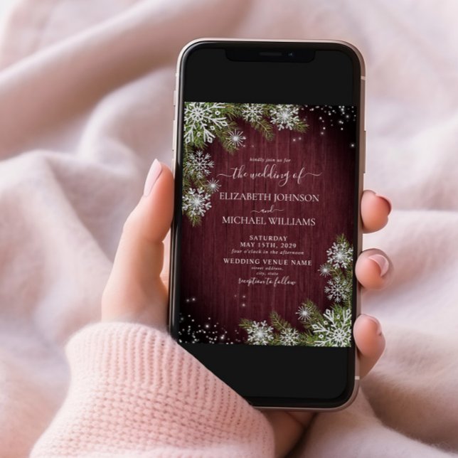 Rustic Burgundy Silver Winter Wood Photo Bröllop Inbjudningar (Skapare uppladdad)