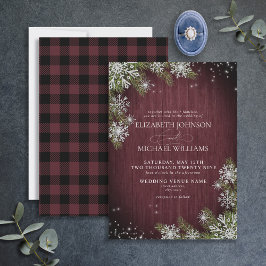 Rustic Burgundy Silver Winter Wood Play Bröllop Inbjudningar