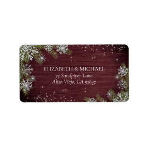 Rustic Burgundy Snowflake Gräs Winter Adress Adressetikett
