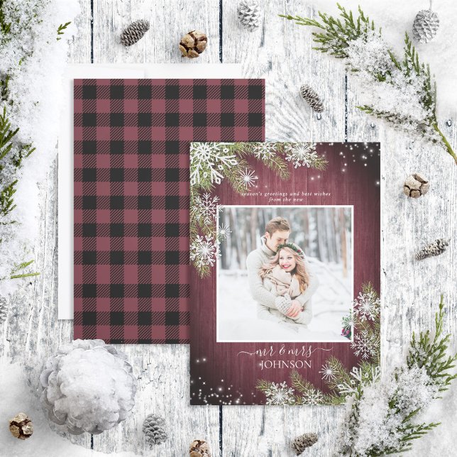 Rustic Burgundy Snowflake New Mr & Mrs Photo (Skapare uppladdad)