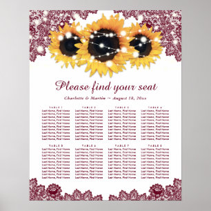 Rustic Burgundy Solros Bröllop Sittdiagram 8 Poster