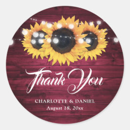 Rustic Burgundy Solros Tack Wedding Favor Runt Klistermärke