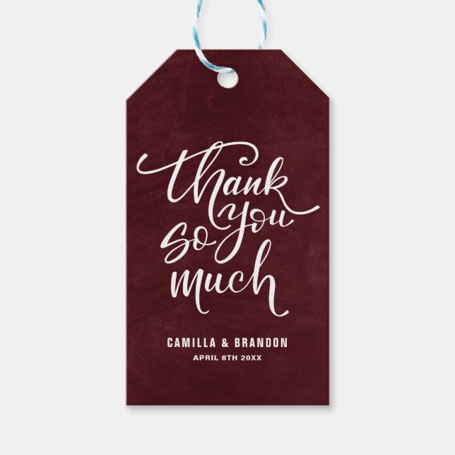 Rustic Burgundy Tack så mycket Lettering Presentetikett (Framsidan)