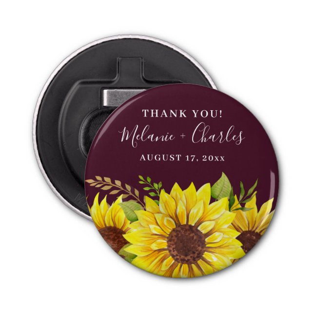 Rustic Burgundy Tack Solros par Namn Flasköppnare (Framsidan)