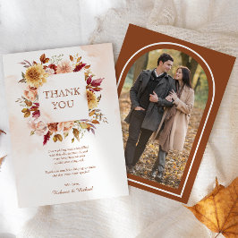 Rustic Burgundy Terracotta Blommigt Bröllop Photo Tack Kort