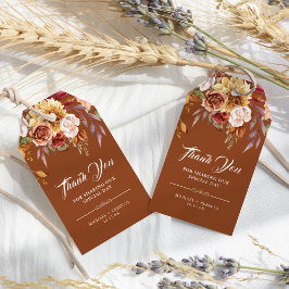 Rustic Burgundy Terracotta Blommigt Bröllop Presentetikett