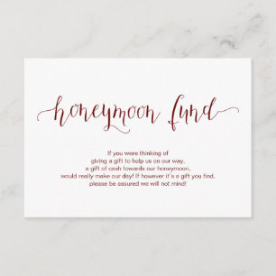 Rustic Burgundy typeface, Bröllop Honeymoon Fund Tilläggskort