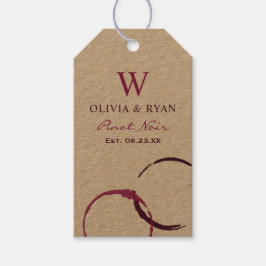 Rustic Burgundy Vin Stain Bröllop Monogram Presentetikett