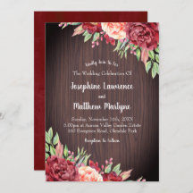 Rustic Burgundy Watercolor Blommigt Foliage Bröllo